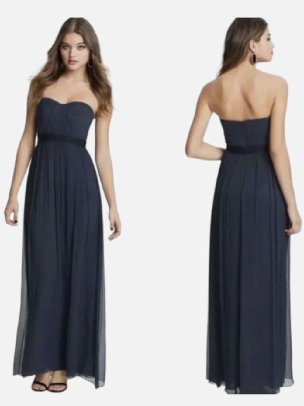 BCBGMaxazria Amber Strapless Long Maxi Gown Size 0 Strapless Navy Chiffon NEW